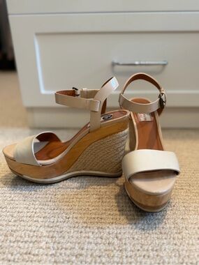 Lanvin Cream Wedge Sandals with Ankle Strap